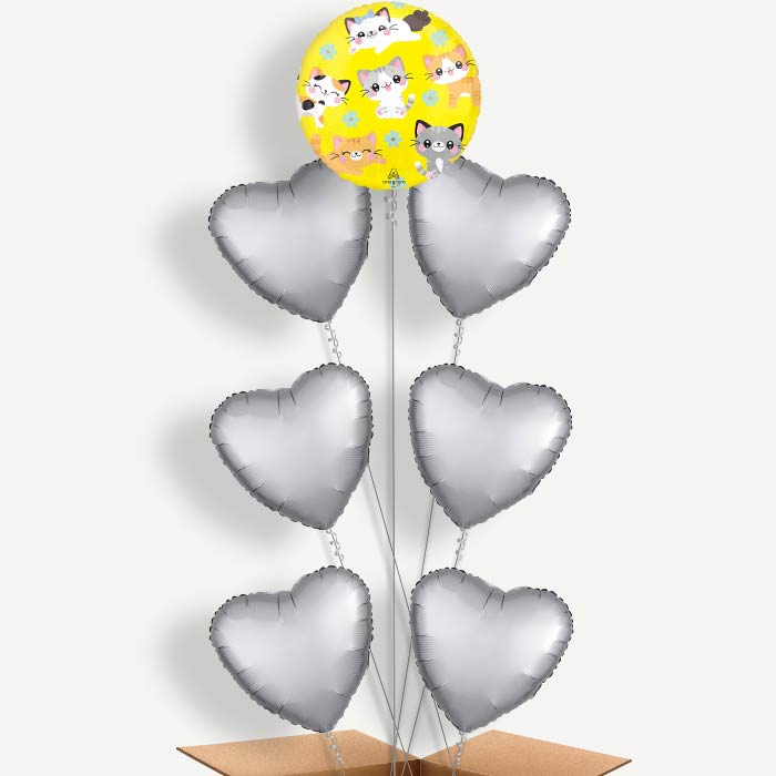 Kawaii Kitten 7 Balloon Arrangement Inflated with Helium