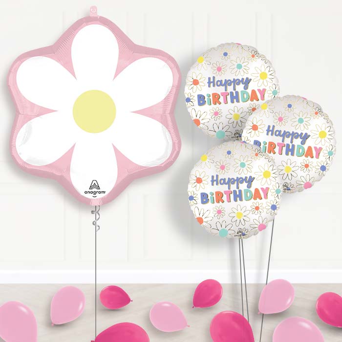 Pink Daisy Balloon Bouquet Delivery - 1 x Giant Balloon with Themed Bouquet and Latex | Party Save Smile