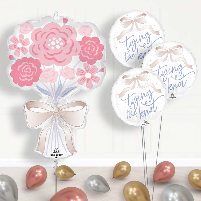 Floral Bouquet Tying the Knot Wedding Balloon Bouquet Delivery - 1 x Giant Balloon with Themed Bouquet and LateX
