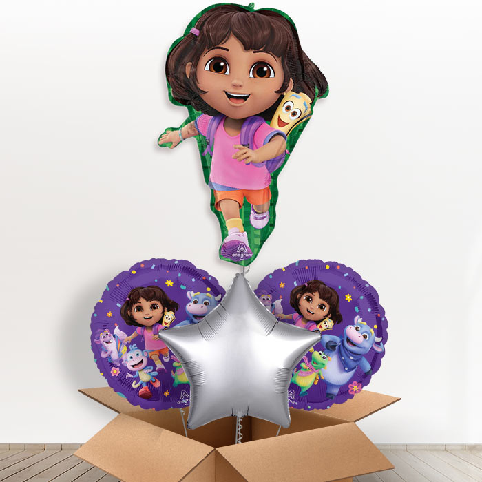 Dora the Explorer Giant Helium Balloon in a Box-1 x Giant Balloon and 2 Themed Balloons and 1 Plain Balloon
