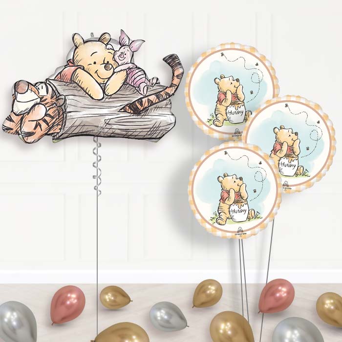 Winnie the Pooh, Piglet & Tigger Balloon Bouquet Delivery - 1 x Giant Balloon with Themed Bouquet and Latex