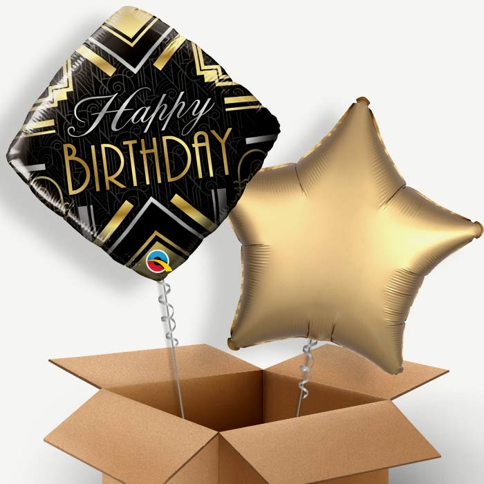 Happy Birthday Art Deco Helium Balloon Pair | Party Save Smile