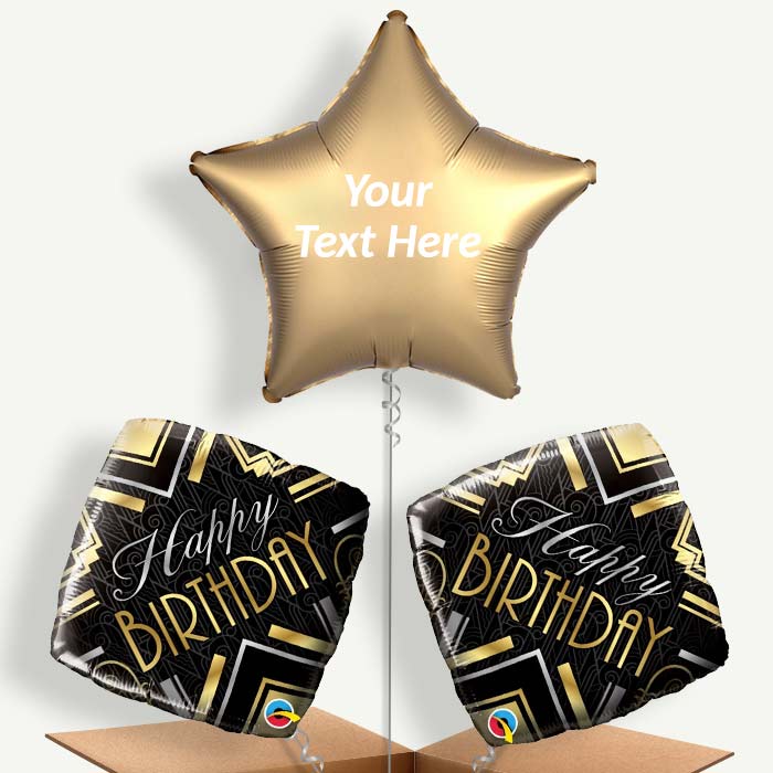 Personalisable Happy Birthday Art Deco Helium Balloons | Party Save Smile