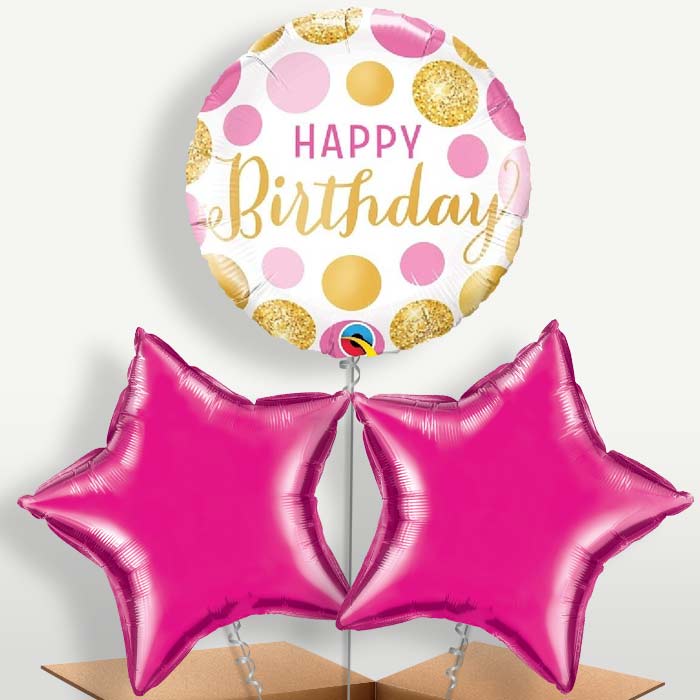 Pink & Gold Birthday Bunch of Balloons inflated with Helium | Party Save Smile