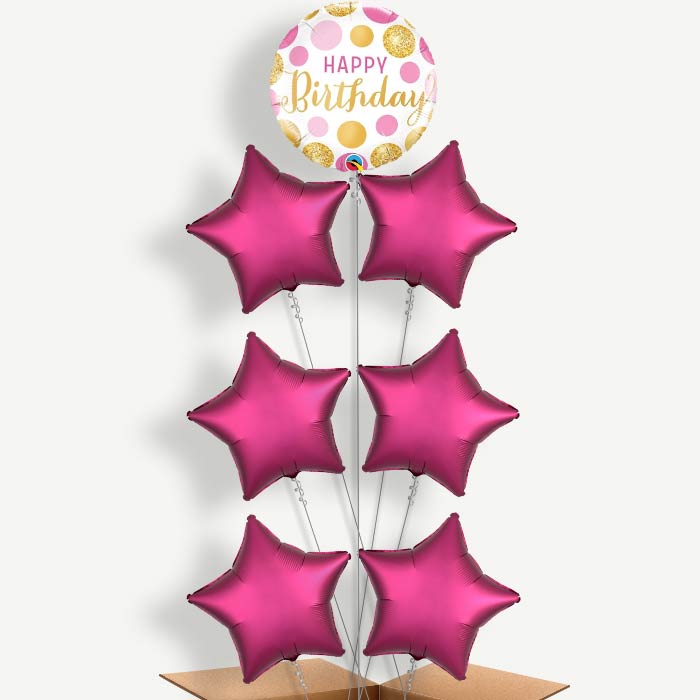 Pink & Gold Birthday Helium Balloon Arrangement | Party Save Smile