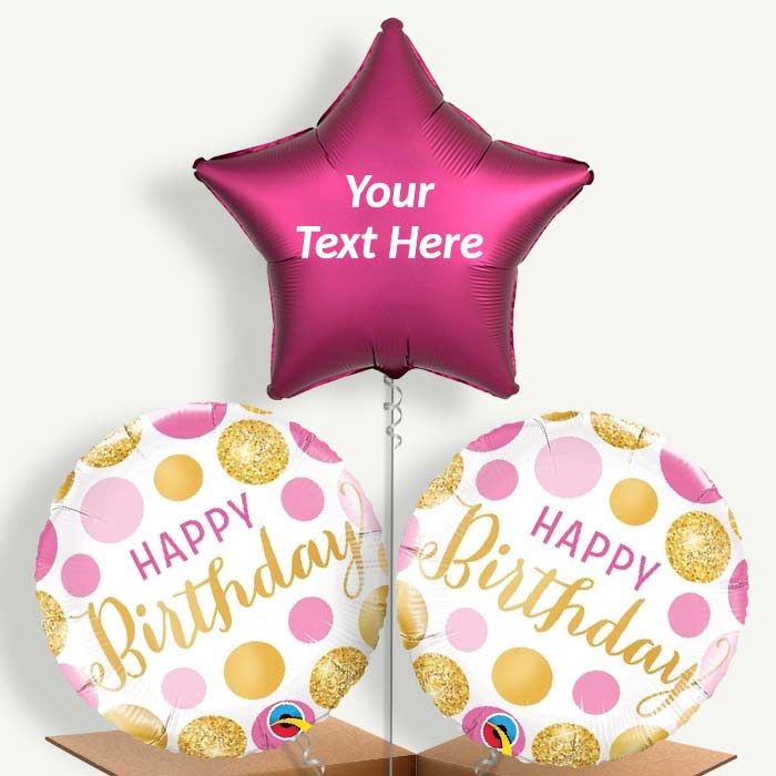 Personalisable Pink & Gold Birthday Helium Balloons | Party Save Smile