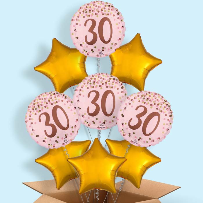 Pretty Pink 30th Birthday Helium Balloon in a Box - 9 Balloons | Party Save Smile