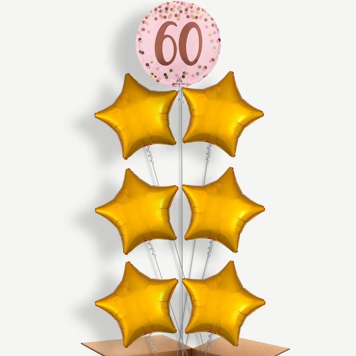 Pretty Pink 60th Birthday Helium Balloon Arrangement | Party Save Smile
