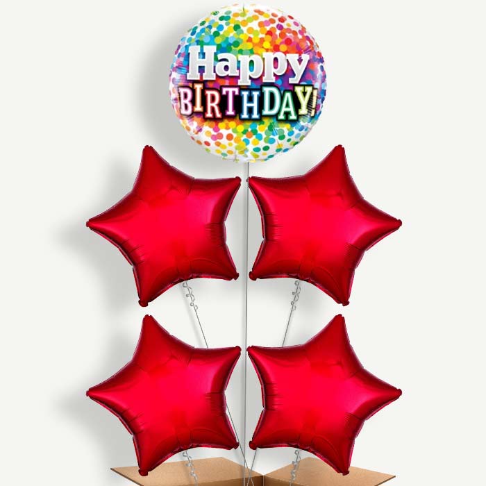 Colourful Confetti Happy Birthday Helium Cluster Balloons | Party Save Smile