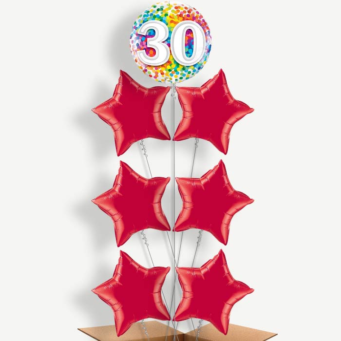 Multicoloured 30th Birthday Helium Balloon Arrangement | Party Save Smile