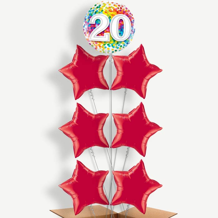 Multicoloured 20th Birthday Helium Balloon Arrangement | Party Save Smile