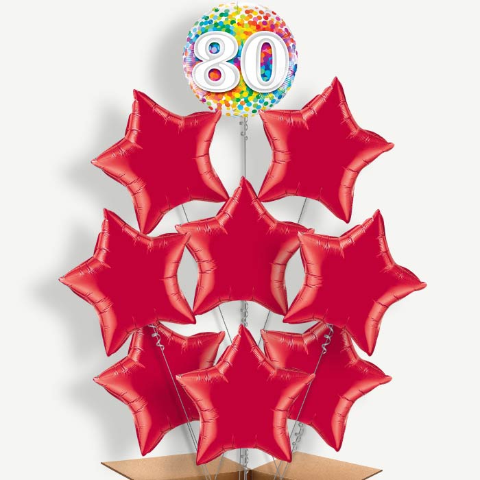 Colourful Confetti 80th Birthday Helium Balloon Bundle | Party Save Smile