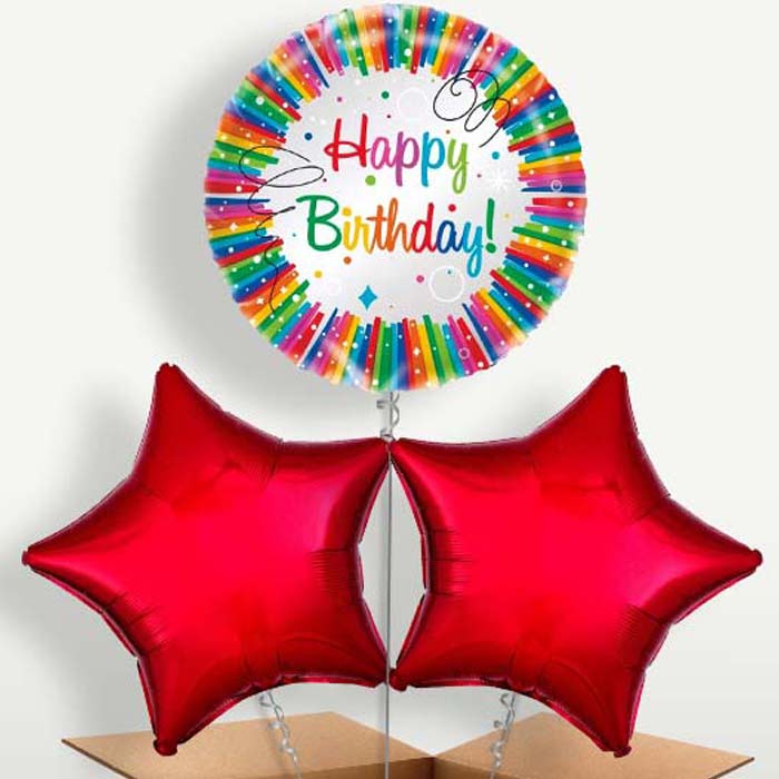 Rainbow Ribbons Happy Birthday Trio Balloon Bunch | Party Save Smile