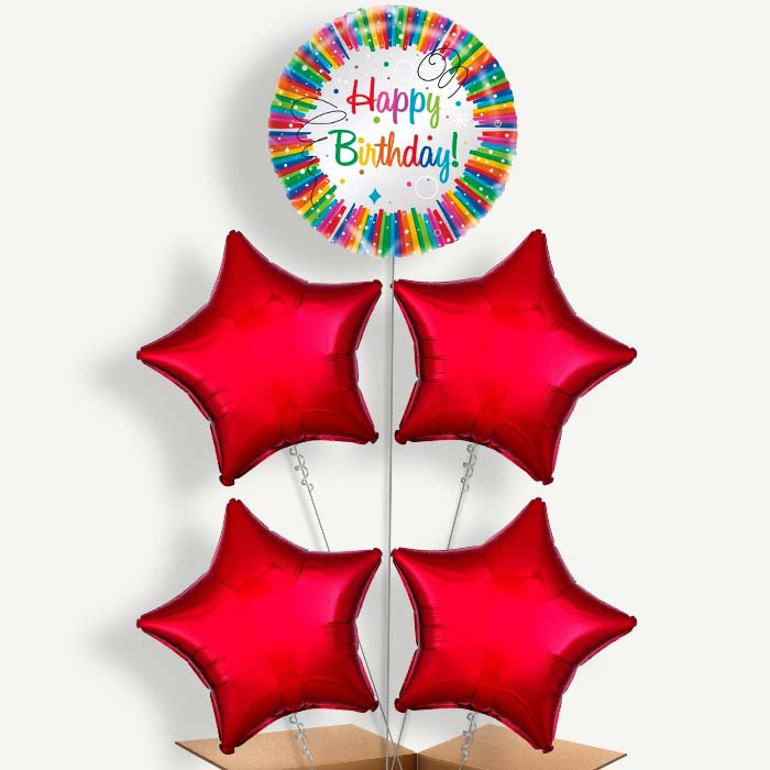 Rainbow Ribbons Happy Birthday Helium Cluster Balloons | Party Save Smile