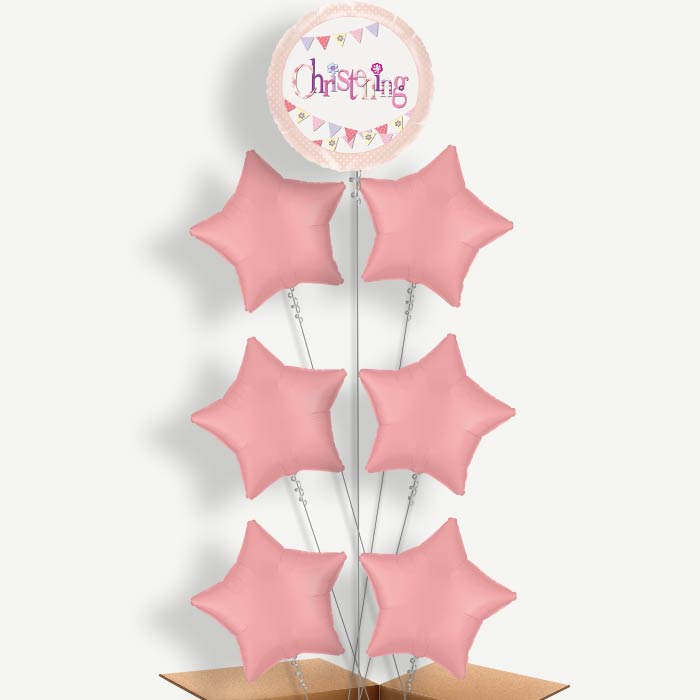 Christening Pink Bunting Helium Balloon Arrangement | Party Save Smile