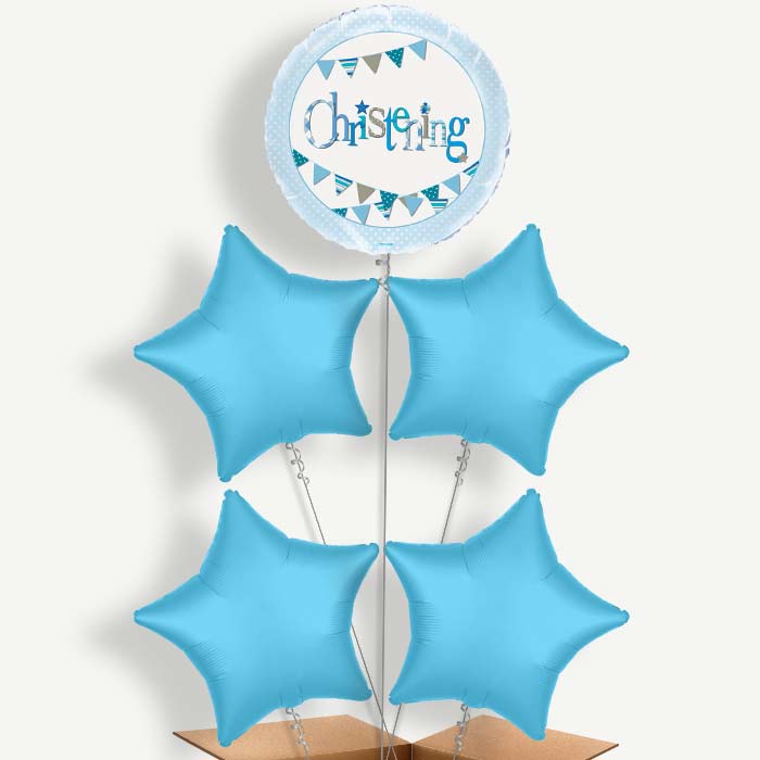 Christening Blue Bunting Helium Cluster Balloons | Party Save Smile