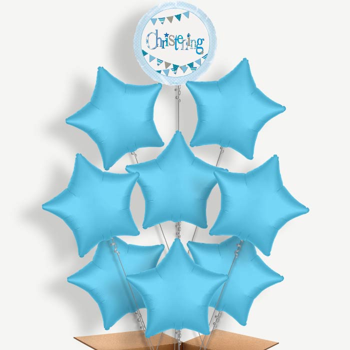 Christening Blue Bunting Helium Balloon Bundle | Party Save Smile