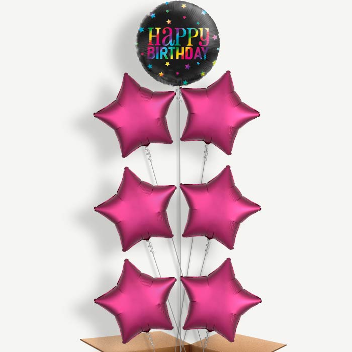 Black Rainbow Happy Birthday Helium Balloon Arrangement | Party Save Smile
