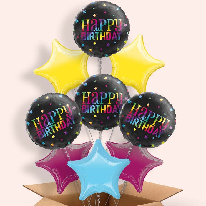 Black Rainbow Happy Birthday Helium Balloon in a Box - 9 Balloon | Party Save Smile