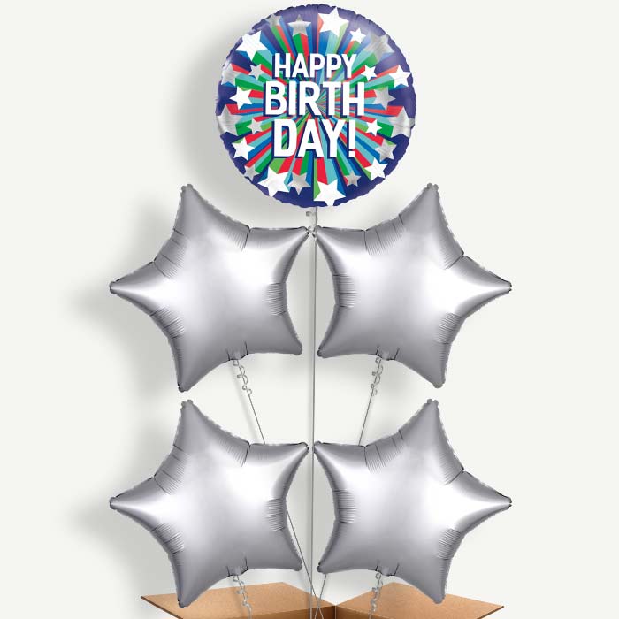 Shooting Stars Happy Birthday Helium Balloon Cluster | Party Save Smile