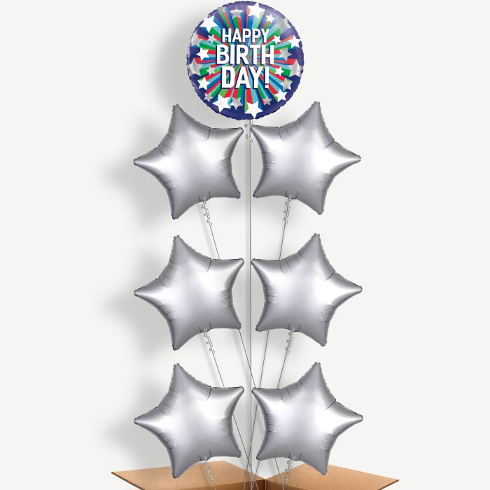 Shooting Stars Happy Birthday Helium Balloon Arrangement | Party Save Smile