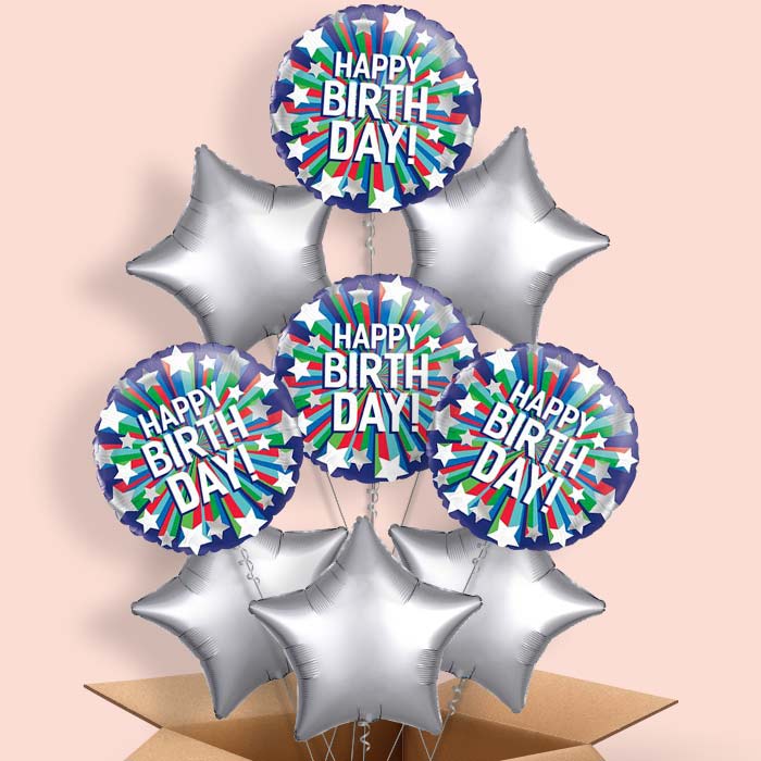 Shooting Stars Happy Birthday Helium Balloon in a Box - 9 Balloon | Party Save Smile
