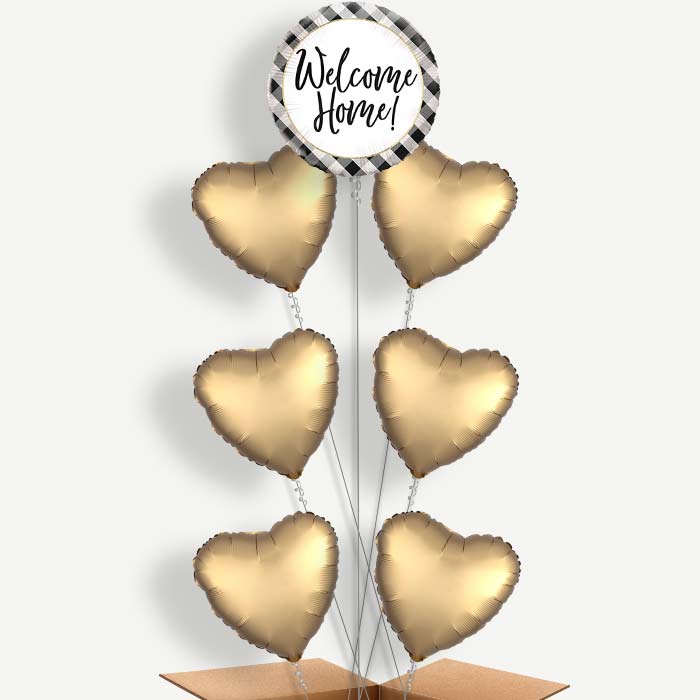 Black Gingham Welcome Home 7 Helium Balloon Arrangement | Party Save Smile