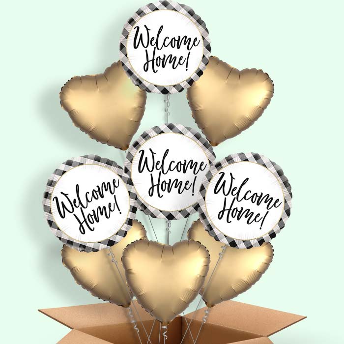 Black Gingham Welcome Home Helium Balloons Delivered - 9 Balloons | Party Save Smile