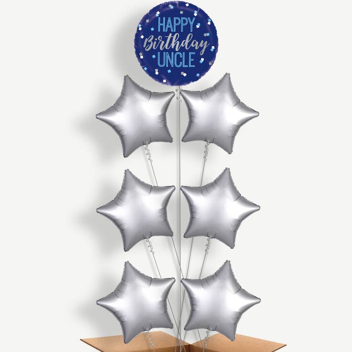 Happy Birthday Uncle Blue Helium Balloon Arrangement | Party Save Smile