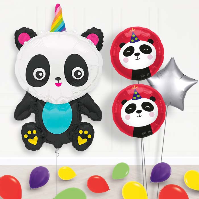 Pandacorn Balloon Bouquet Delivery | Giant Balloon + 2 Themed Balloons + 1 Plain Balloon + Mini Balloons | Party Save Smile