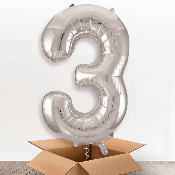 Silver Helium Filled Number Balloons 0-9 - Party Save Smile