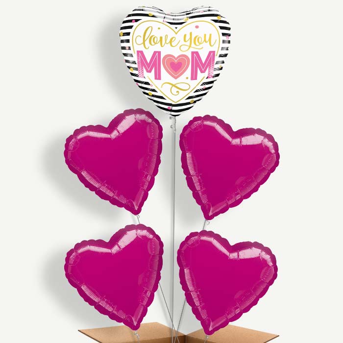 Love You Mum Balloon Clusters Inflated with Helium | Party Save Smile