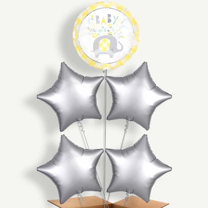 Yellow Elephant Baby Shower Helium Balloon Cluster | Party Save Smile