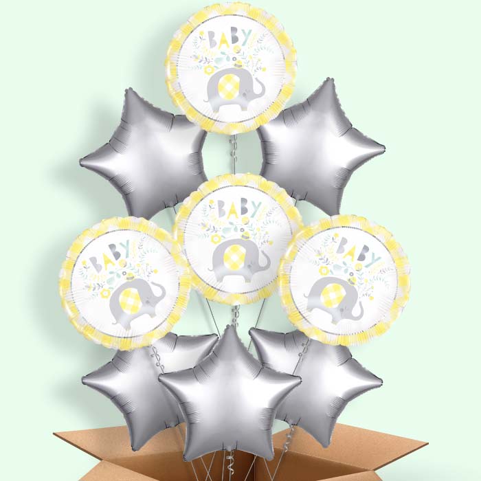 Yellow Elephant Baby Shower Helium Balloon in a Box - 9 Balloons | Party Save Smile