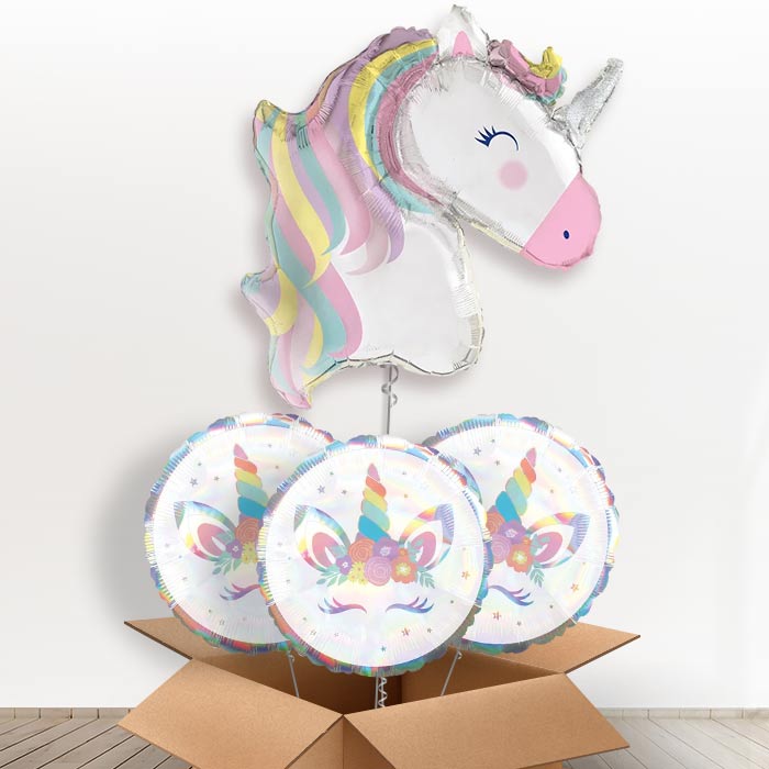 Giant Pastel Unicorn Helium Balloon in a Box - With 3 Themed Balloons | Party Save Smile