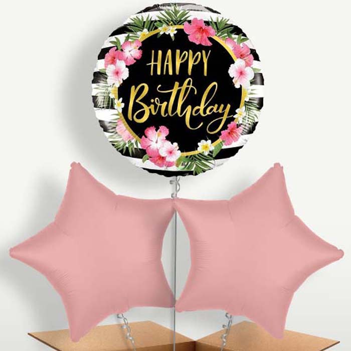 Floral Tropical Happy Birthday Trio Balloon Bunch | Party Save Smile