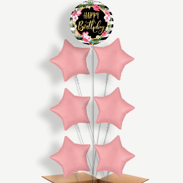 Floral Tropical Happy Birthday Helium Balloon Arrangement | Party Save Smile