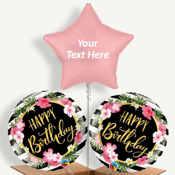 Personalisable Floral Tropical Happy Birthday Helium Balloons | Party Save Smile