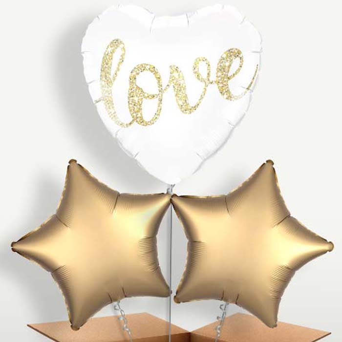 Glitter Heart Love Trio Balloon Bunch inflated with Helium | Party Save Smile