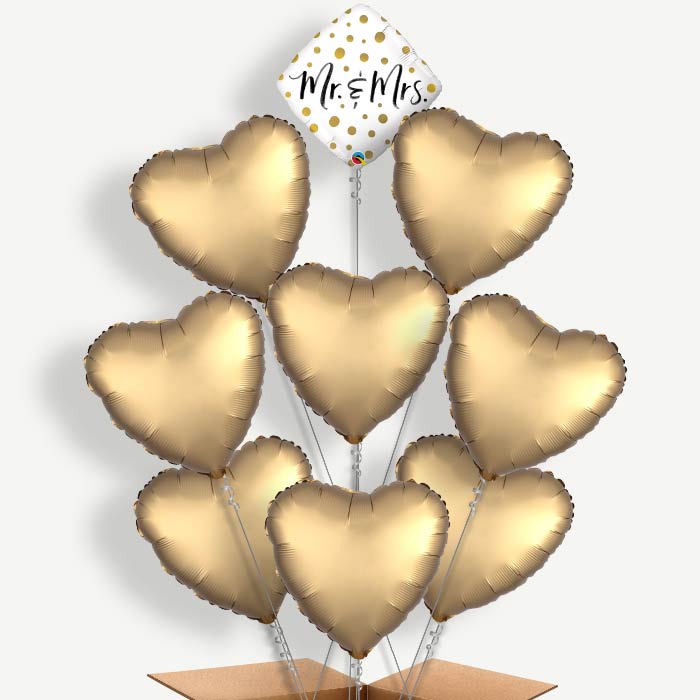 Mr & Mrs Gold Balloon Bundle Inflated with Helium | Party Save Smile