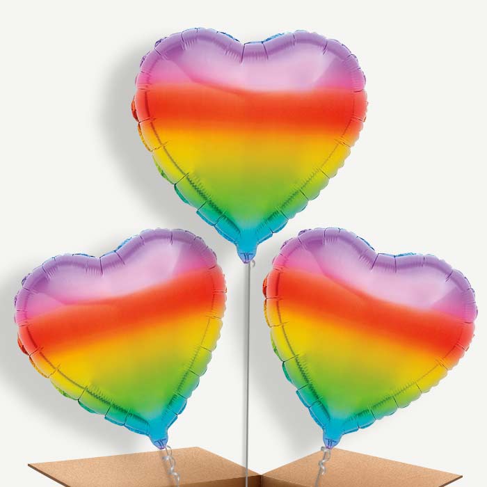 Ombre Rainbow Heart Bunch of Balloons (Trio) | Party Save Smile