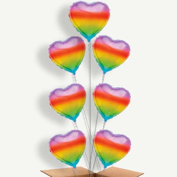 Ombre Rainbow Heart 7 Helium Balloon Arrangement | Party Save Smile
