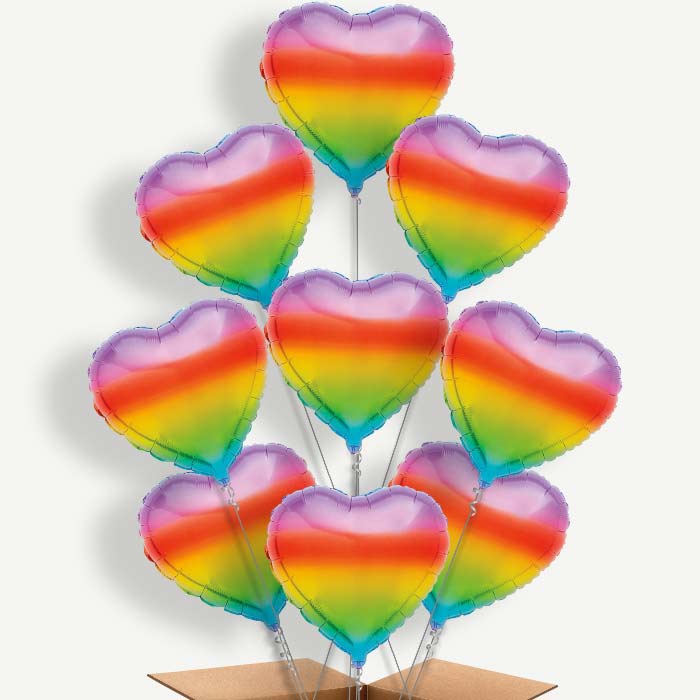 Ombre Rainbow Heart 9 Helium Balloon Bundle | Party Save Smile
