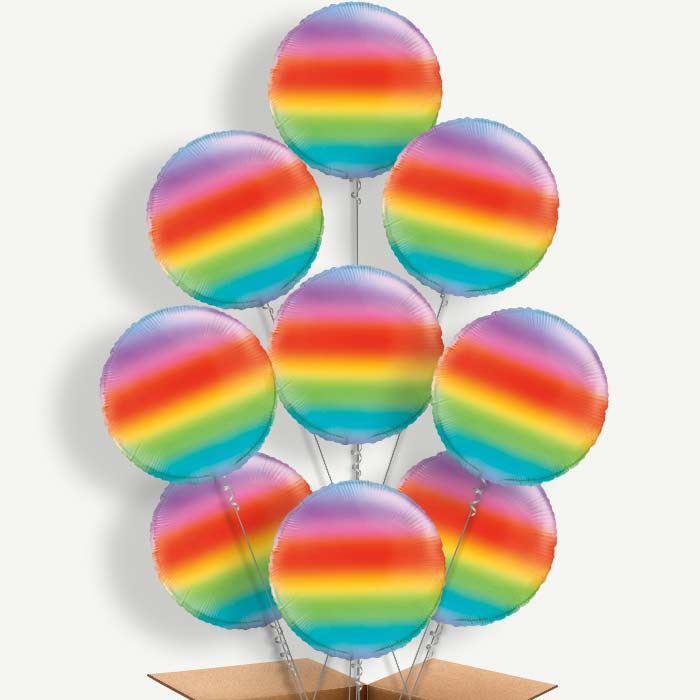 Ombre Rainbow Round 9 Helium Balloon Bundle | Party Save Smile