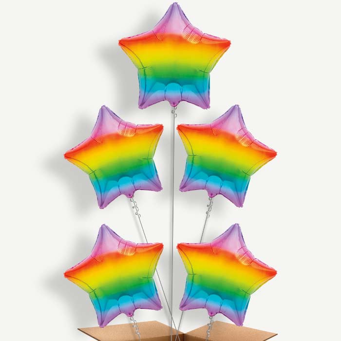 Ombre Rainbow Star 5 Helium Cluster Balloons | Party Save Smile