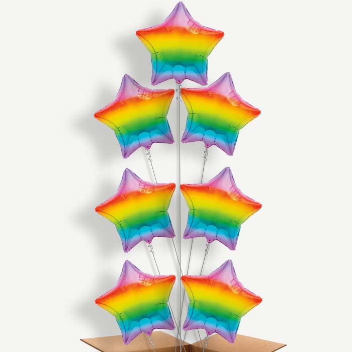 Ombre Rainbow Star 7 Helium Balloon Arrangement | Party Save Smile