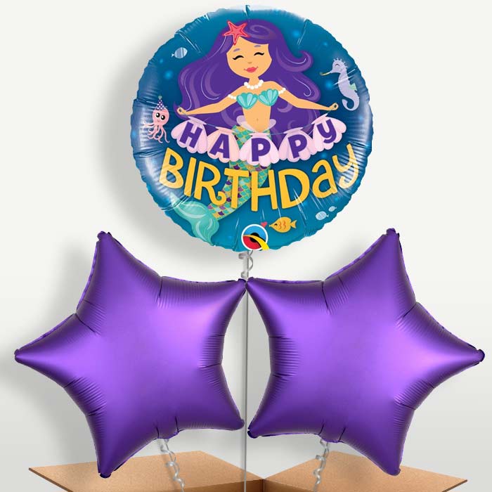 Happy Birthday Mermaid Bunch of Balloons inflated with Helium | Party Save Smile