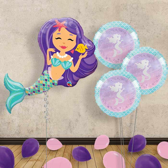 Mermaid Inflated Helium Balloons Delivered - Themed Bouquet and Latex | Party Save Smile