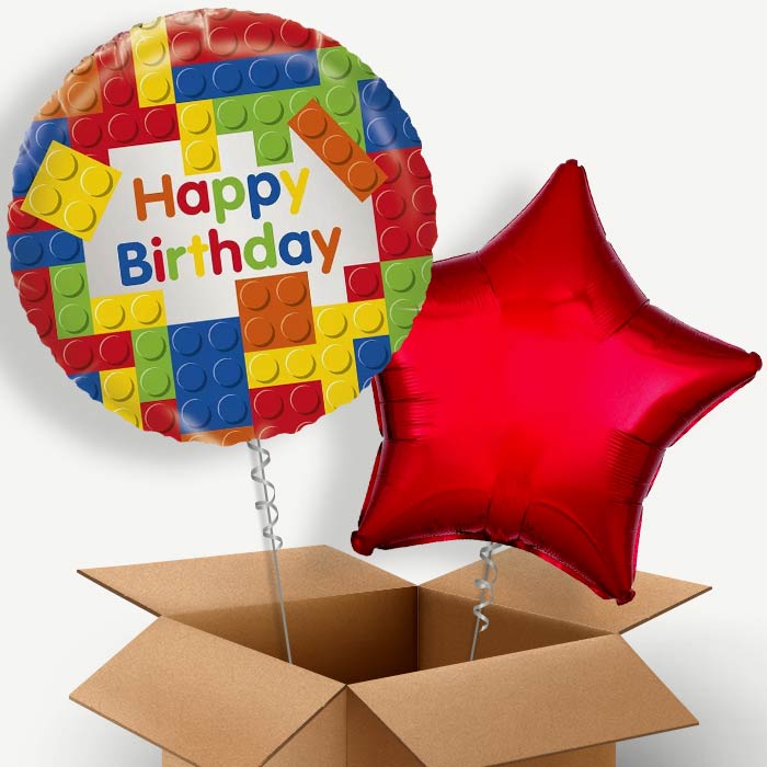 Building Blocks (Happy Birthday) Helium Balloon Duo | Party Save Smile