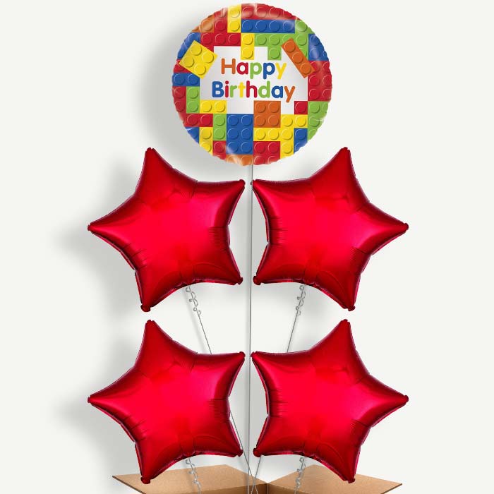 Building Blocks Happy Birthday Helium Cluster Balloons | Party Save Smile
